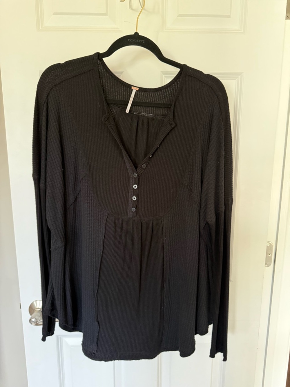Free People Black Long-Sleeve Henley Top